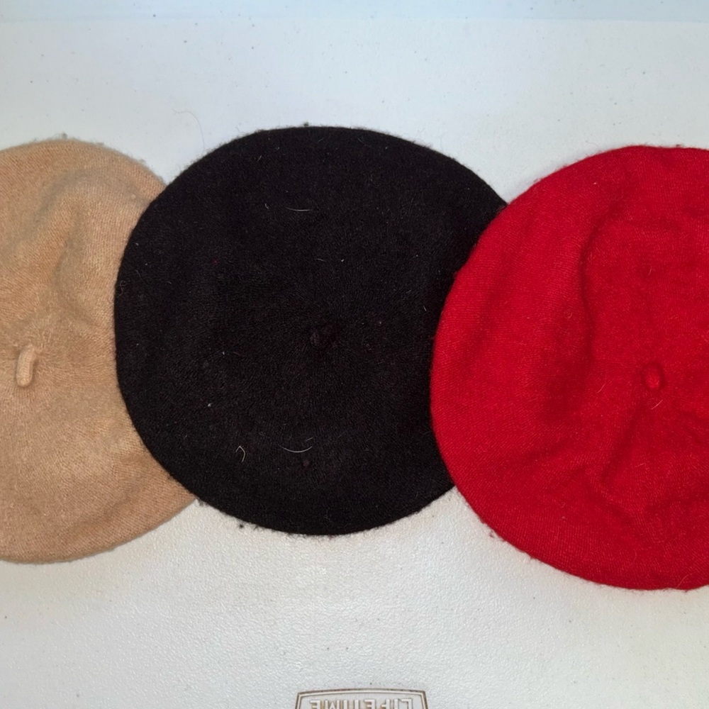 Set of Three Berets - Red, Black, Tan